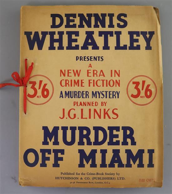 Wheatley, Dennis - Murder off Miami, original wraps, with tipped-in facsimiles of evidence, Hutchinson & Co, London